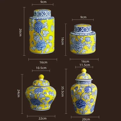 Yellow & blue chinese blue white porcelain jar flower vase living room