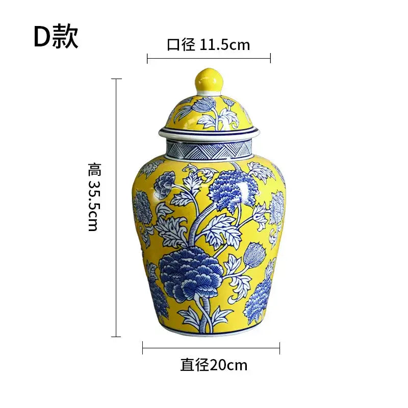 Yellow & blue chinese blue white porcelain jar flower vase living room
