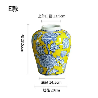 Yellow & blue chinese blue white porcelain jar flower vase living room
