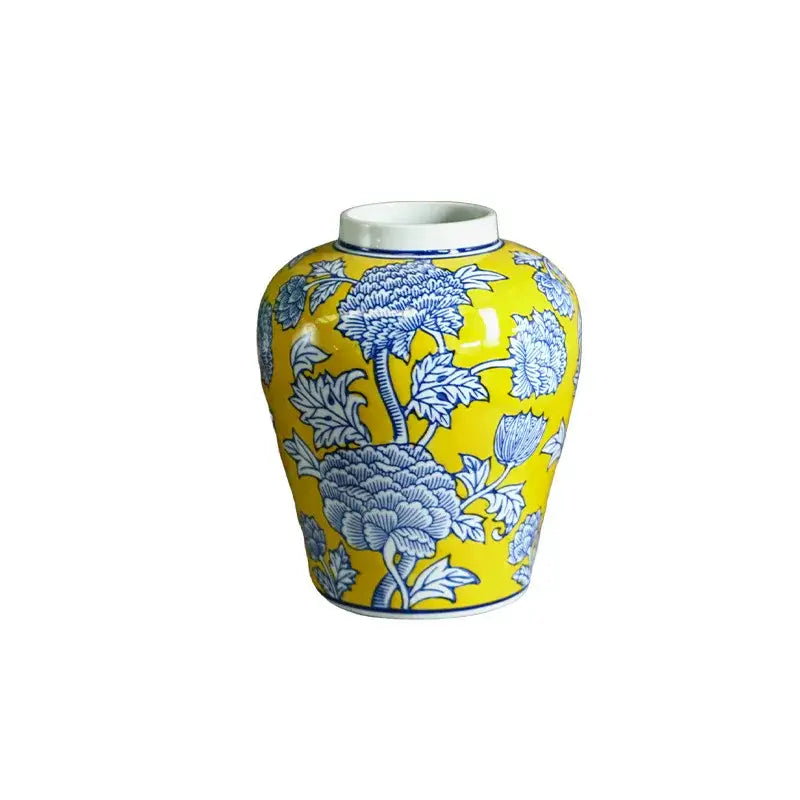 Yellow & blue chinese blue white porcelain jar flower vase living room