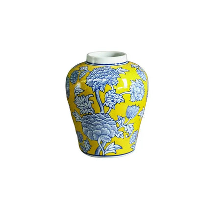 Yellow & blue chinese blue white porcelain jar flower vase living room