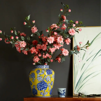 Yellow & blue chinese blue white porcelain jar flower vase living room