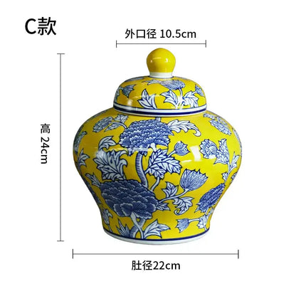 Yellow & blue chinese blue white porcelain jar flower vase living room