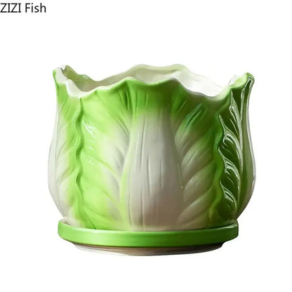 Green and white chinese cabbage ceramic vase living room decor