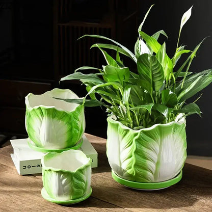 Green and white chinese cabbage ceramic vase living room decor