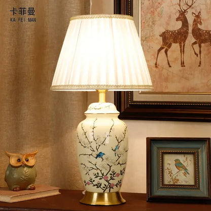 Retro cherry blossom ceramic table lamp bedroom hand painted decor