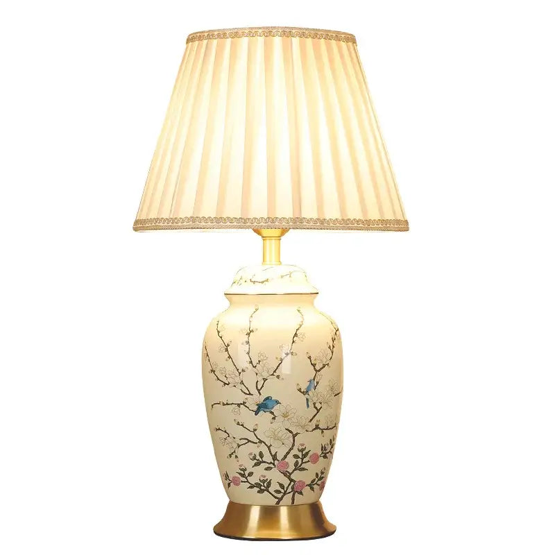 Retro cherry blossom ceramic table lamp bedroom hand painted decor