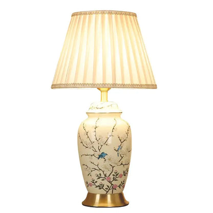 Retro cherry blossom ceramic table lamp bedroom hand painted decor