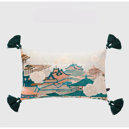 Sage green city landscape velvet pillow cover bedroom decor