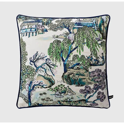 Sage green city landscape velvet pillow cover bedroom decor