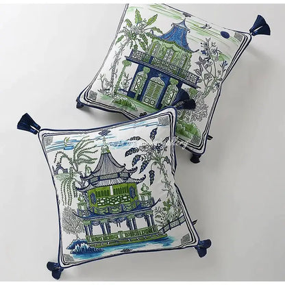 Sage green city landscape velvet pillow cover bedroom decor