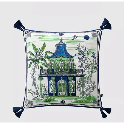 Sage green city landscape velvet pillow cover bedroom decor