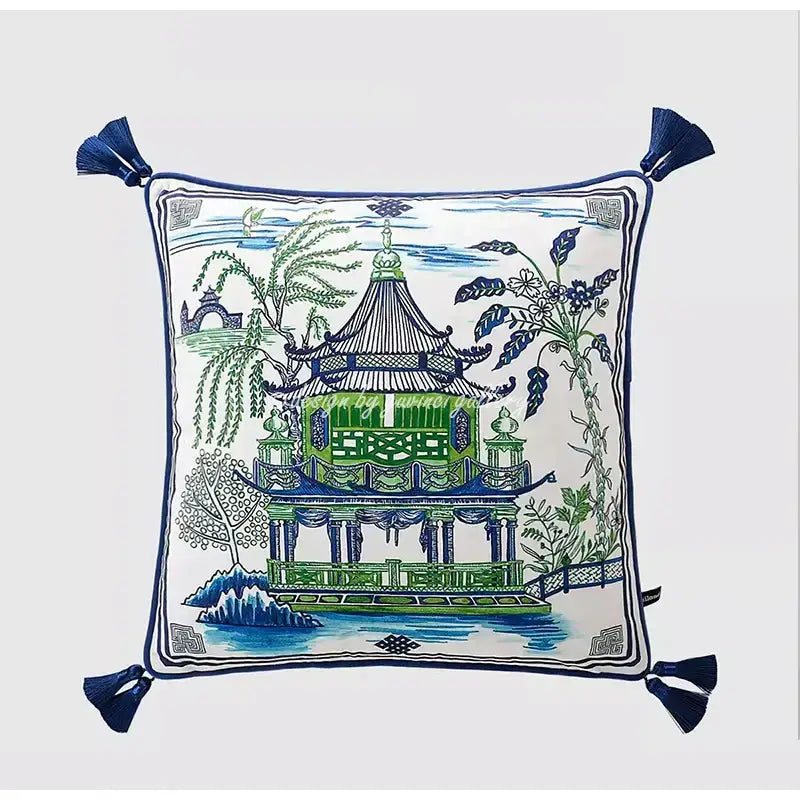 Sage green city landscape velvet pillow cover bedroom decor