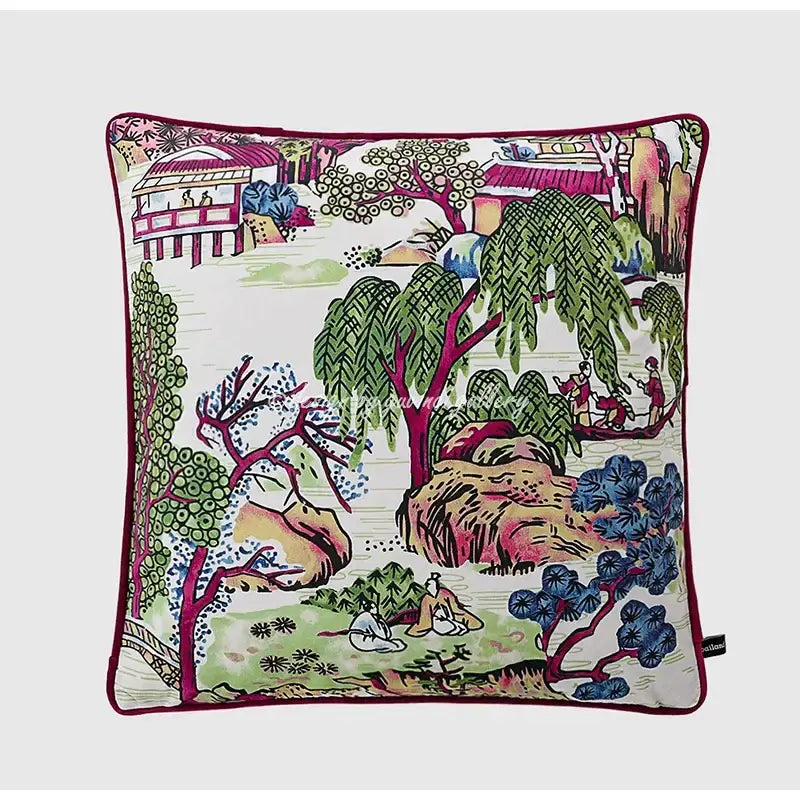Sage green city landscape velvet pillow cover bedroom decor