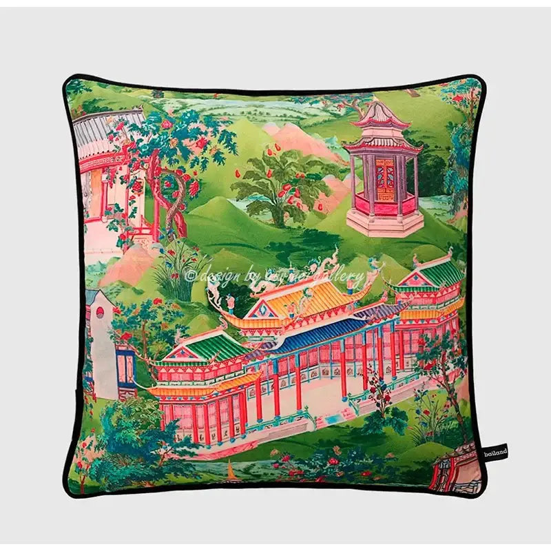 Sage green city landscape velvet pillow cover bedroom decor