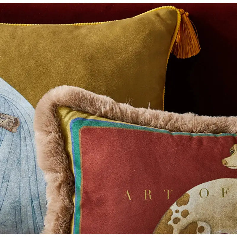 Classical women print light blue velvet cushion cover living room