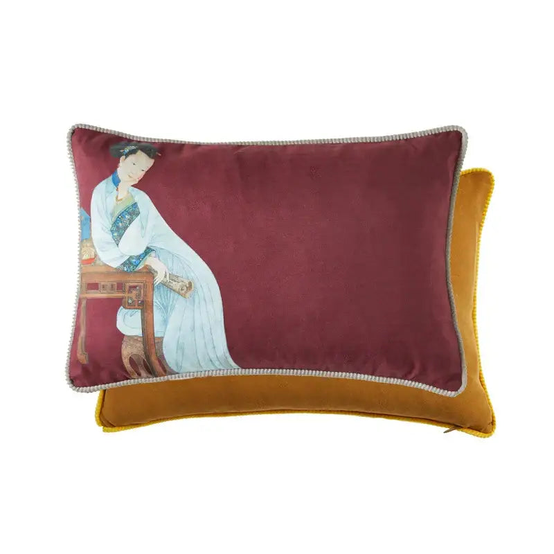 Classical women print light blue velvet cushion cover living room