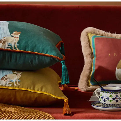 Classical women print light blue velvet cushion cover living room