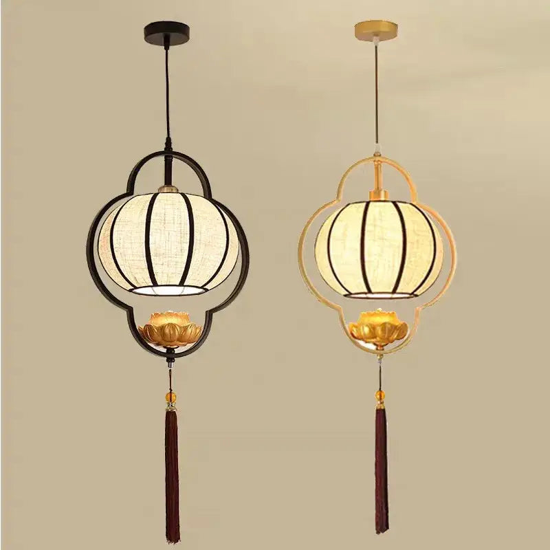 Elegant tea house black & beige cloth pendant light dining room