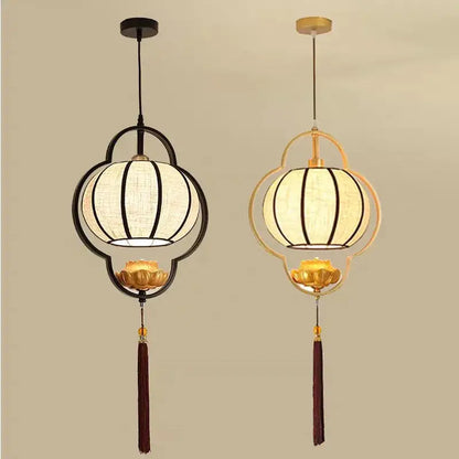 Elegant tea house black & beige cloth pendant light dining room