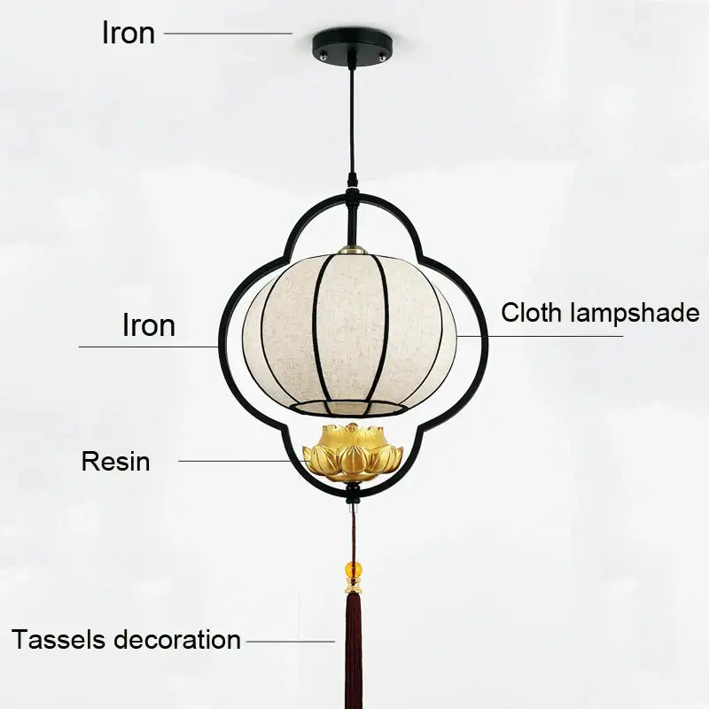 Elegant tea house black & beige cloth pendant light dining room