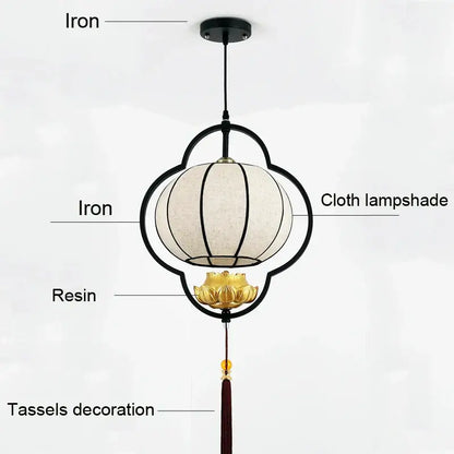 Elegant tea house black & beige cloth pendant light dining room