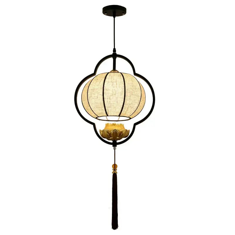 Elegant tea house black & beige cloth pendant light dining room