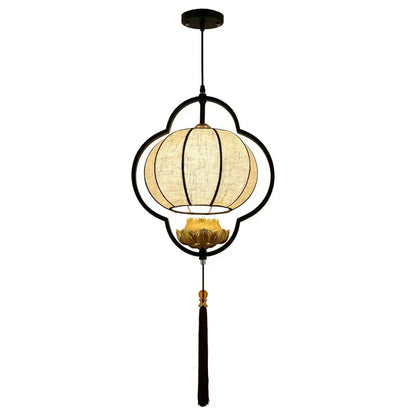 Elegant tea house black & beige cloth pendant light dining room