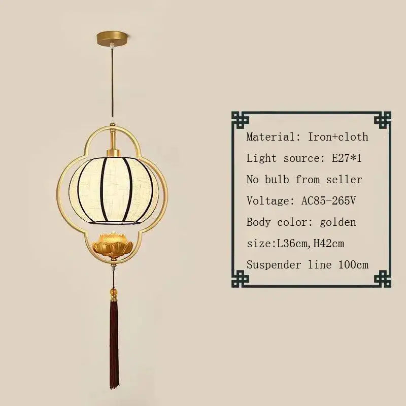 Elegant tea house black & beige cloth pendant light dining room