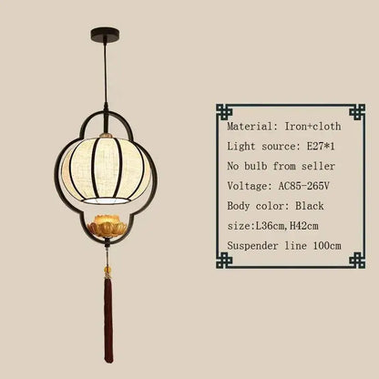 Elegant tea house black & beige cloth pendant light dining room