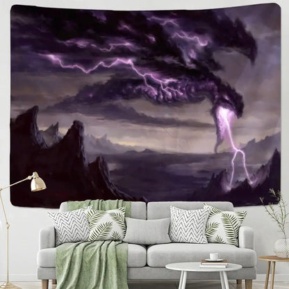 Golden dragon castle totem tapestry bedroom wall hanging decor