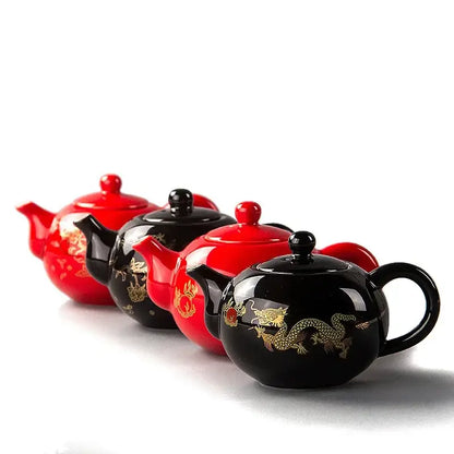 Black and gold dragon ceramic red tea pot set dining room teaware