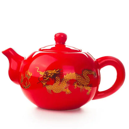 Black and gold dragon ceramic red tea pot set dining room teaware