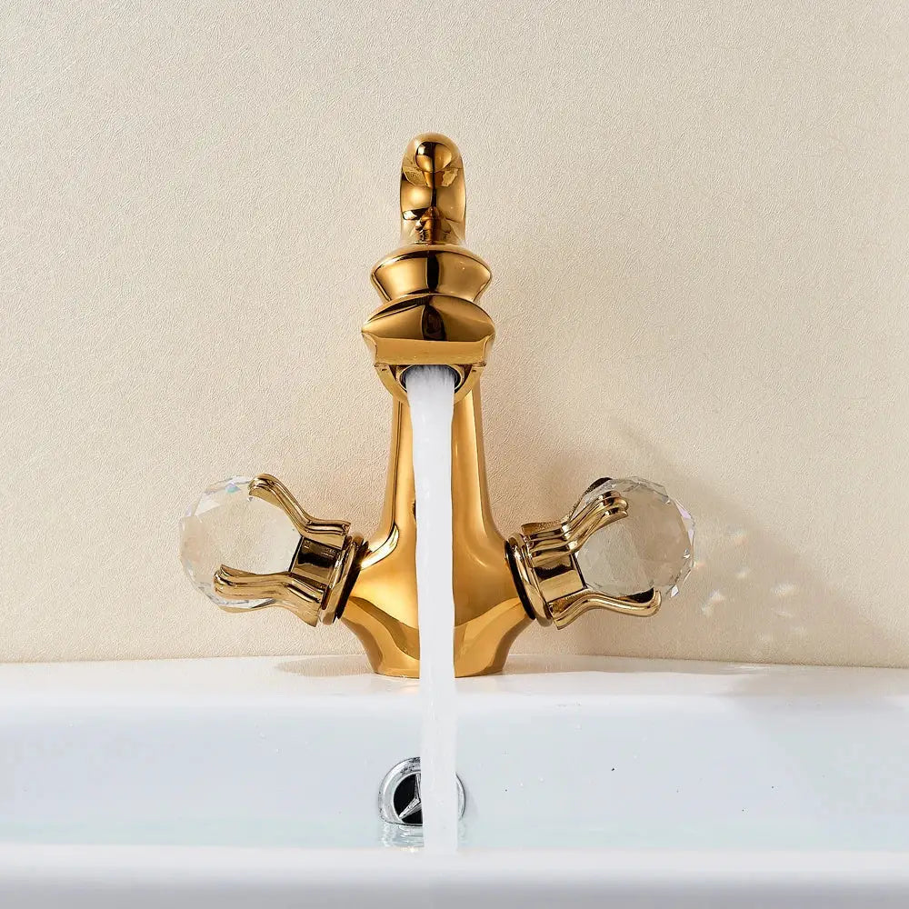 Chinese dragon gold crystal handle basin faucet bathroom sink decor