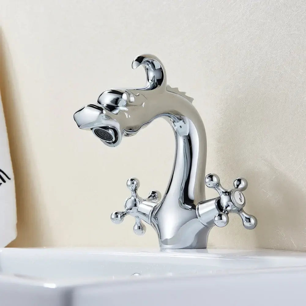 Chinese dragon gold crystal handle basin faucet bathroom sink decor