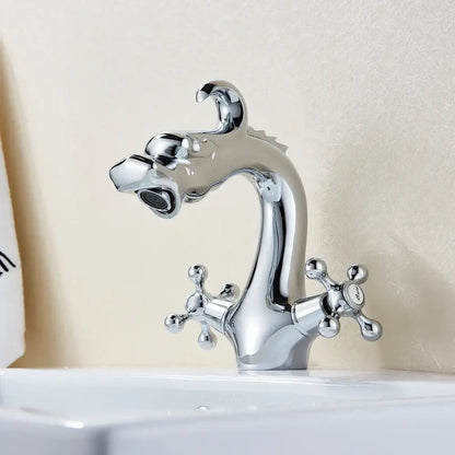 Chinese dragon gold crystal handle basin faucet bathroom sink decor