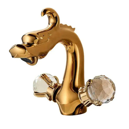 Chinese dragon gold crystal handle basin faucet bathroom sink decor