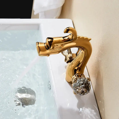 Chinese dragon gold crystal handle basin faucet bathroom sink decor