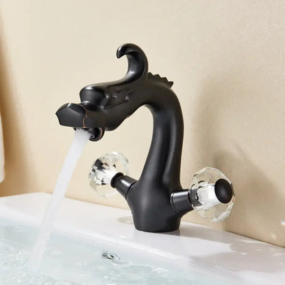 Chinese dragon gold crystal handle basin faucet bathroom sink decor