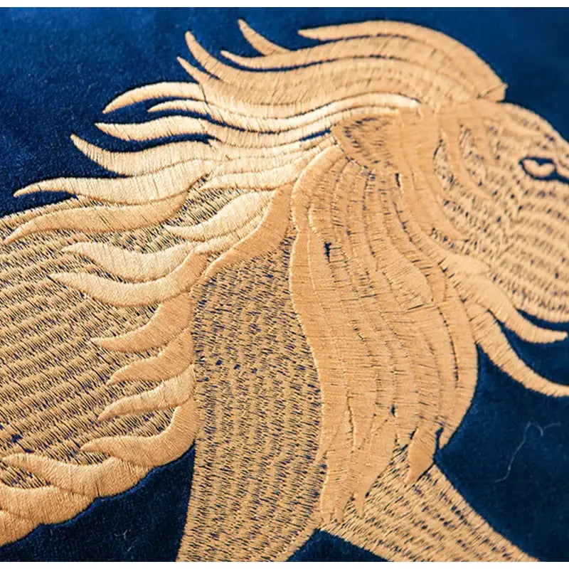 Blue and gold dragon embroidery lumbar pillow cover bedroom decor