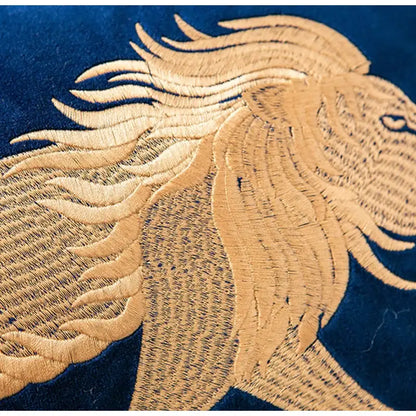 Blue and gold dragon embroidery lumbar pillow cover bedroom decor