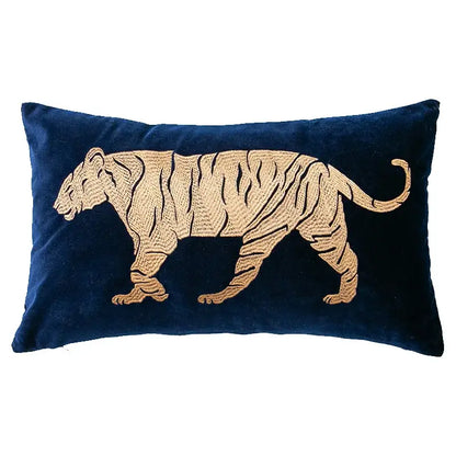 Blue and gold dragon embroidery lumbar pillow cover bedroom decor