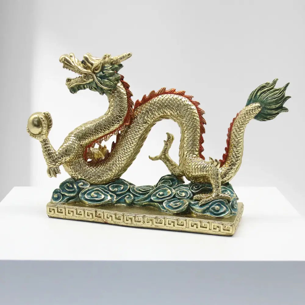 Ornate golden chinese dragon resin sculpture living room decor