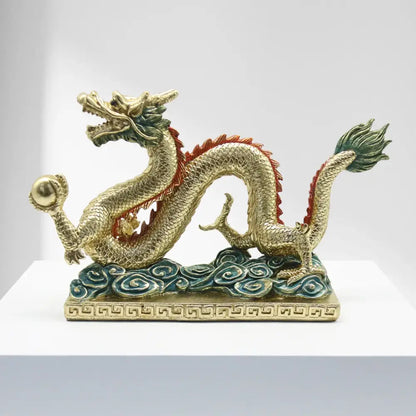 Ornate golden chinese dragon resin sculpture living room decor