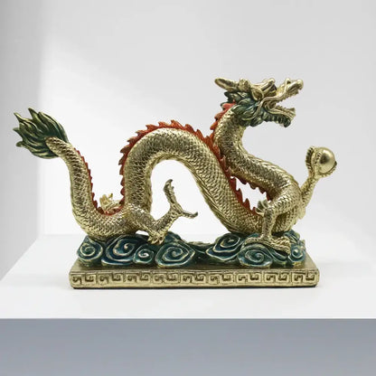 Ornate golden chinese dragon resin sculpture living room decor