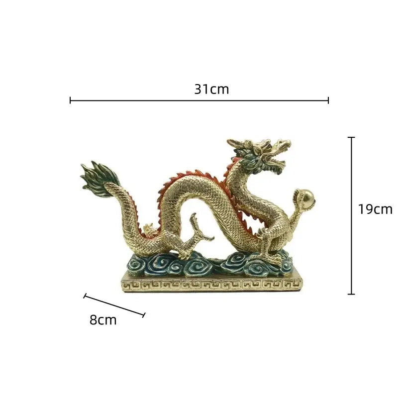 Ornate golden chinese dragon resin sculpture living room decor