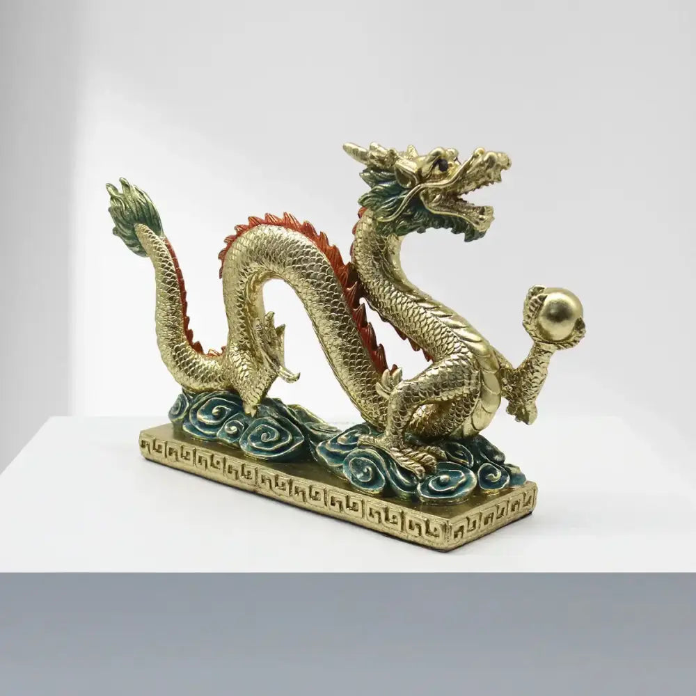 Ornate golden chinese dragon resin sculpture living room decor
