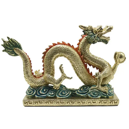 Ornate golden chinese dragon resin sculpture living room decor