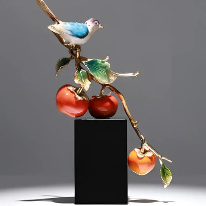Enamel persimmon ruyi bird sculptures for living room decor