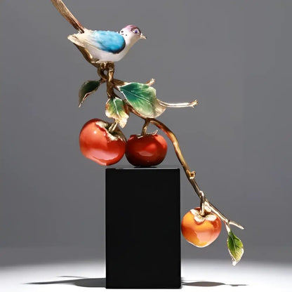 Enamel persimmon ruyi bird sculptures for living room decor